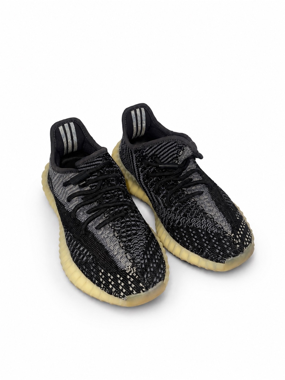 Yeezy Black and Gray Knit Low-Top Sneakers with Cream Sole